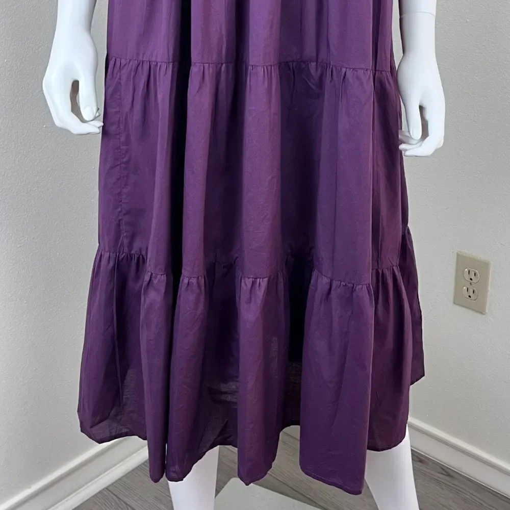 Mille Gemma Women Size XXS Purple Peasant Cotton Pullover Tiered Midi NEW Dress